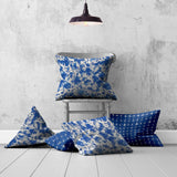 Set Of Three 20" X 20" Blue And White Enveloped Coastal Throw Indoor Outdoor Pillow Cover