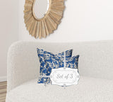 Set Of Three 20" X 20" Blue And White Enveloped Coastal Throw Indoor Outdoor Pillow Cover