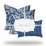 Set Of Three 20" X 20" Blue And White Enveloped Coastal Throw Indoor Outdoor Pillow