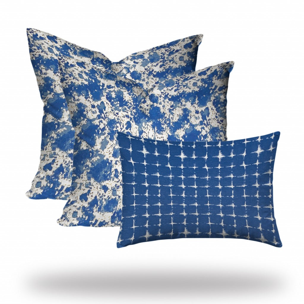 Set Of Three 20" X 20" Blue And White Zippered Coastal Throw Indoor Outdoor Pillow Cover