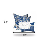 Set Of Three 20" X 20" Blue And White Zippered Coastal Throw Indoor Outdoor Pillow