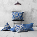 Set Of Three 20" X 20" Blue And White Blown Seam Coastal Throw Indoor Outdoor Pillow