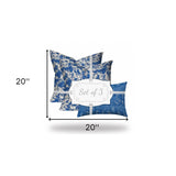 Set Of Three 20" X 20" Blue And White Enveloped Coastal Throw Indoor Outdoor Pillow Cover