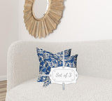 Set Of Three 20" X 20" Blue And White Enveloped Coastal Throw Indoor Outdoor Pillow Cover