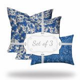 Set Of Three 20" X 20" Blue And White Zippered Coastal Throw Indoor Outdoor Pillow