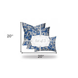 Set Of Three 20" X 20" Blue And White Blown Seam Coastal Throw Indoor Outdoor Pillow