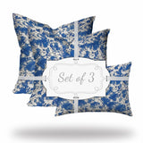 Set Of Three 20" X 20" Blue And White Enveloped Coastal Throw Indoor Outdoor Pillow Cover