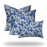 Set Of Three 20" X 20" Blue And White Zippered Coastal Throw Indoor Outdoor Pillow Cover