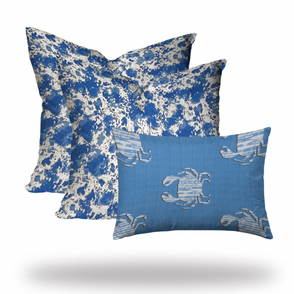 Set of 3 Blue Crab Indoor Outdoor Envelope Pillow Covers