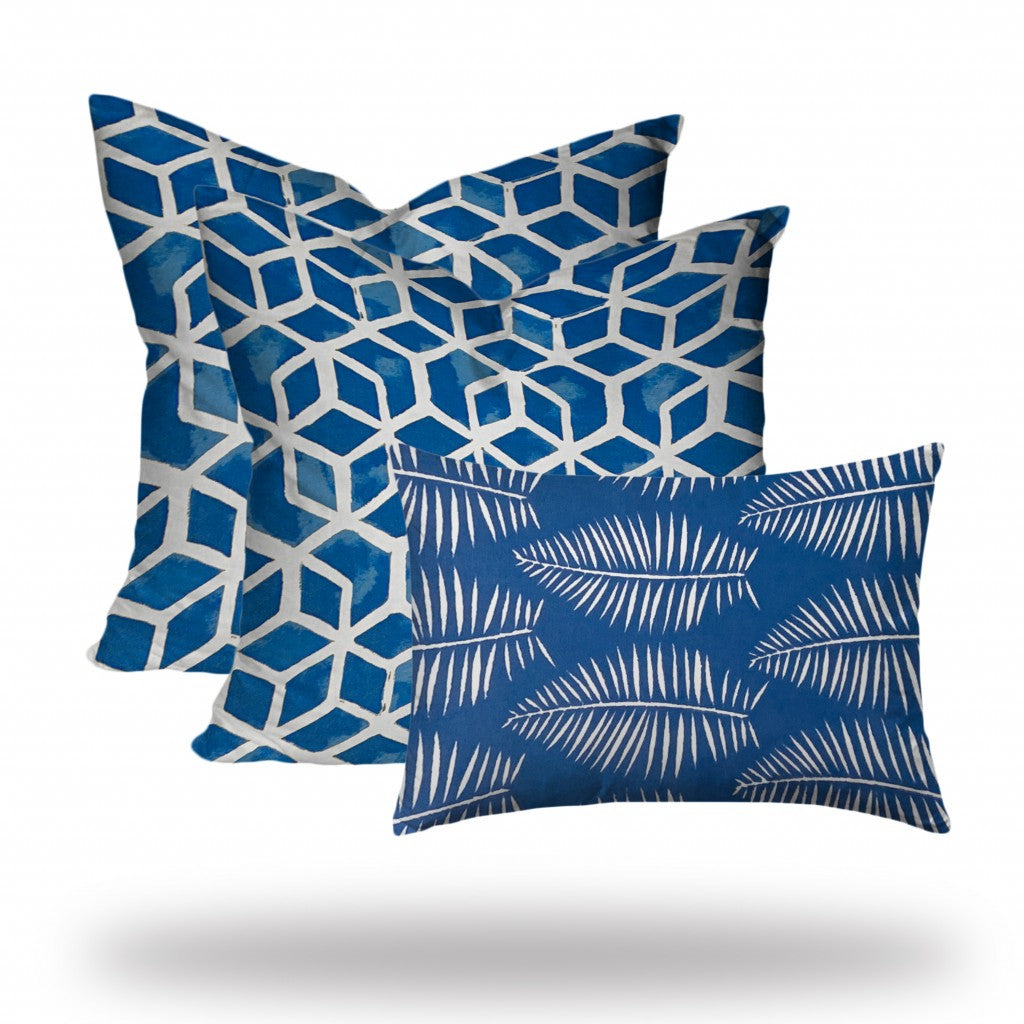 Set of 3 Blue Cubic Indoor Outdoor Sewn Pillows