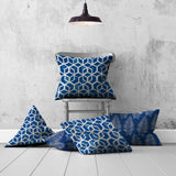 Set of 3 Blue Cubic Indoor Outdoor Sewn Pillows