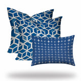 Set of 3 Blue Geo Star Indoor Outdoor Sewn Pillows