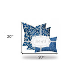 Set Of Three 20" X 20" Blue And White Blown Seam Geometric Throw Indoor Outdoor Pillow