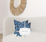 Set Of Three 20" X 20" Blue And White Blown Seam Geometric Throw Indoor Outdoor Pillow