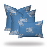 Set Of Three 20" X 20" Blue And White Crab Zippered Coastal Throw Indoor Outdoor Pillow Cover