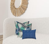 Set Of Three 20" X 20" Blue And White Enveloped Floral Throw Indoor Outdoor Pillow Cover