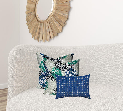 20" X 20" Blue And White Zippered Floral Throw Indoor Outdoor Pillow Cover