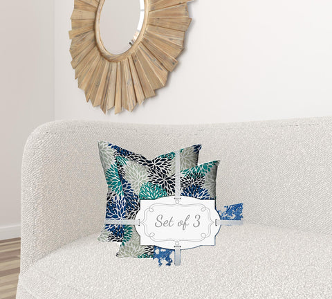 20" X 20" Blue And White Enveloped Floral Throw Indoor Outdoor Pillow Cover