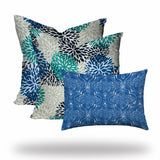 20" X 20" Blue And White Enveloped Floral Throw Indoor Outdoor Pillow