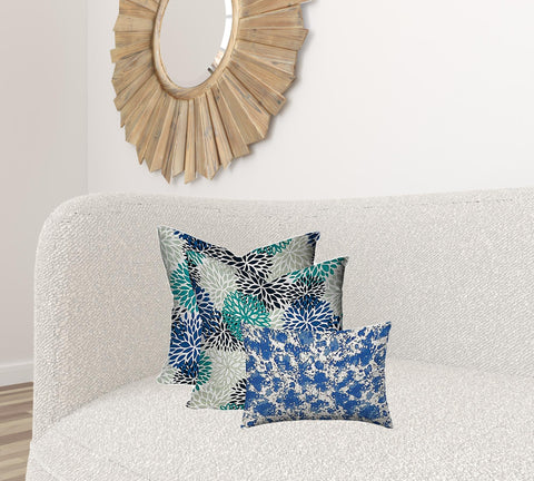 20" X 20" Blue And White Enveloped Floral Throw Indoor Outdoor Pillow Cover