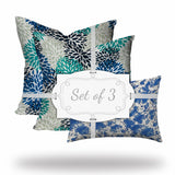 20" X 20" Blue And White Enveloped Floral Throw Indoor Outdoor Pillow