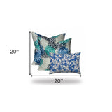 20" X 20" Blue And White Zippered Floral Throw Indoor Outdoor Pillow Cover