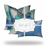 Set of 3 Blue Coastal Indoor Outdoor Envelope Pillow Covers