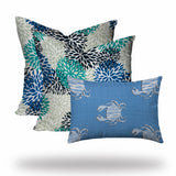 Set of 3 Blue Coastal Indoor Outdoor Zippered Pillow Covers