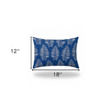 12" X 18" Blue And White Enveloped Tropical Lumbar Indoor Outdoor Pillow Cover