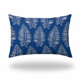 12" X 18" Blue And White Zippered Tropical Lumbar Indoor Outdoor Pillow Cover