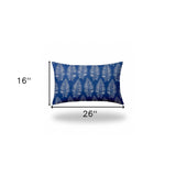 16" X 26" Blue And White Enveloped Tropical Lumbar Indoor Outdoor Pillow Cover