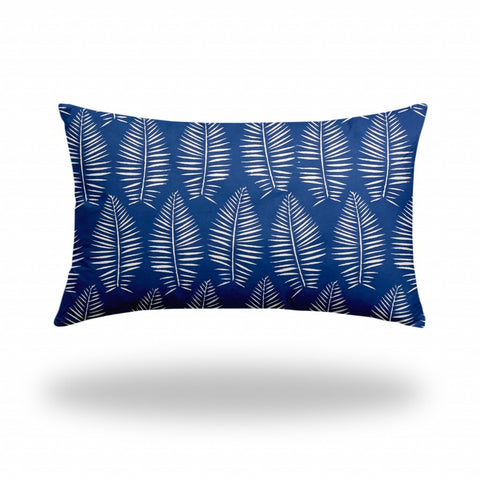 16" X 26" Blue And White Zippered Tropical Lumbar Indoor Outdoor Pillow Cover