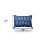 24" X 36" Blue And White Enveloped Tropical Lumbar Indoor Outdoor Pillow Cover