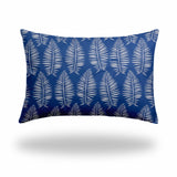 24" X 36" Blue And White Enveloped Tropical Lumbar Indoor Outdoor Pillow