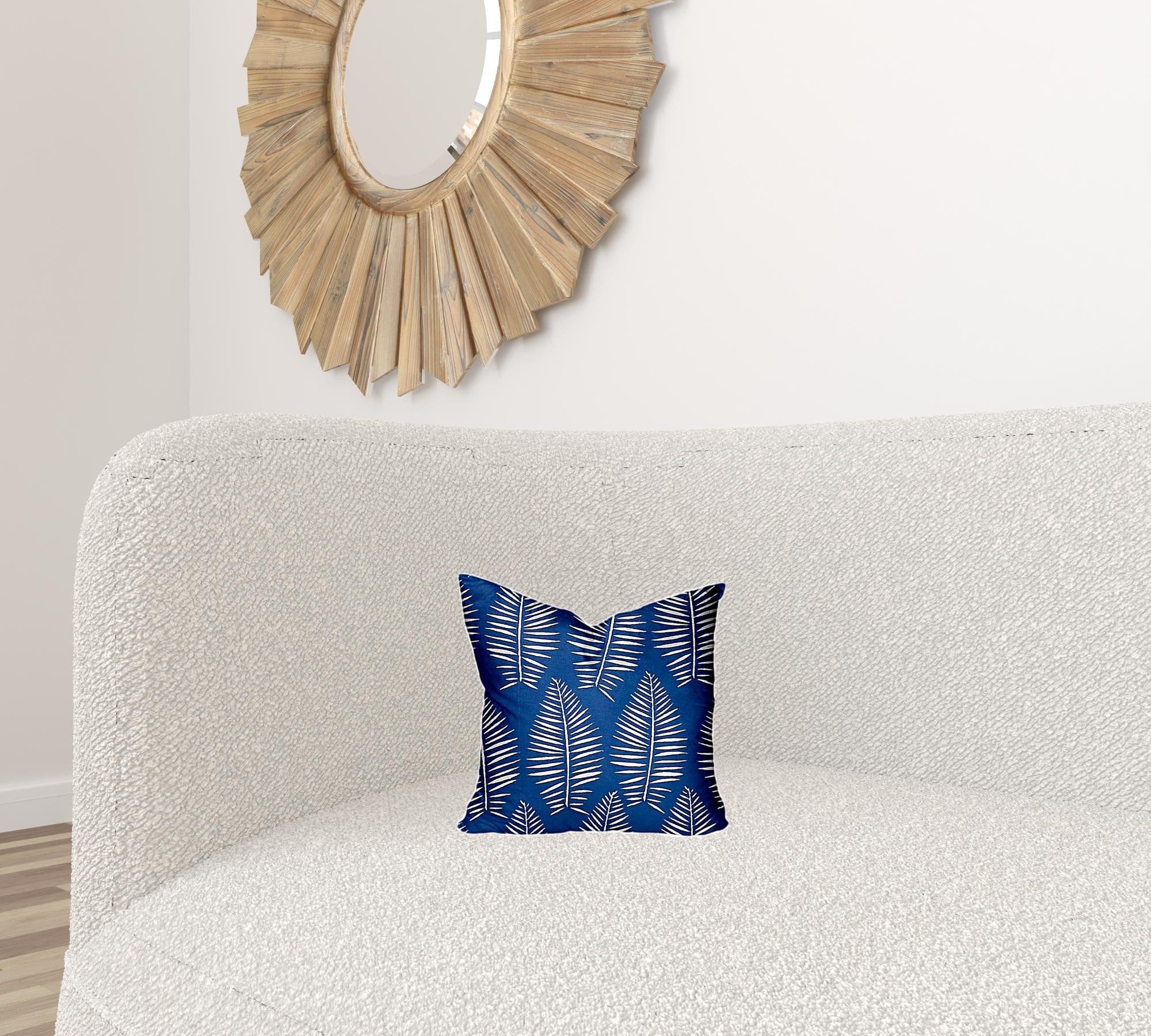 12" X 12" Blue And White Enveloped Tropical Throw Indoor Outdoor Pillow Cover