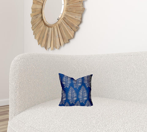 12" X 12" Blue And White Enveloped Tropical Throw Indoor Outdoor Pillow Cover