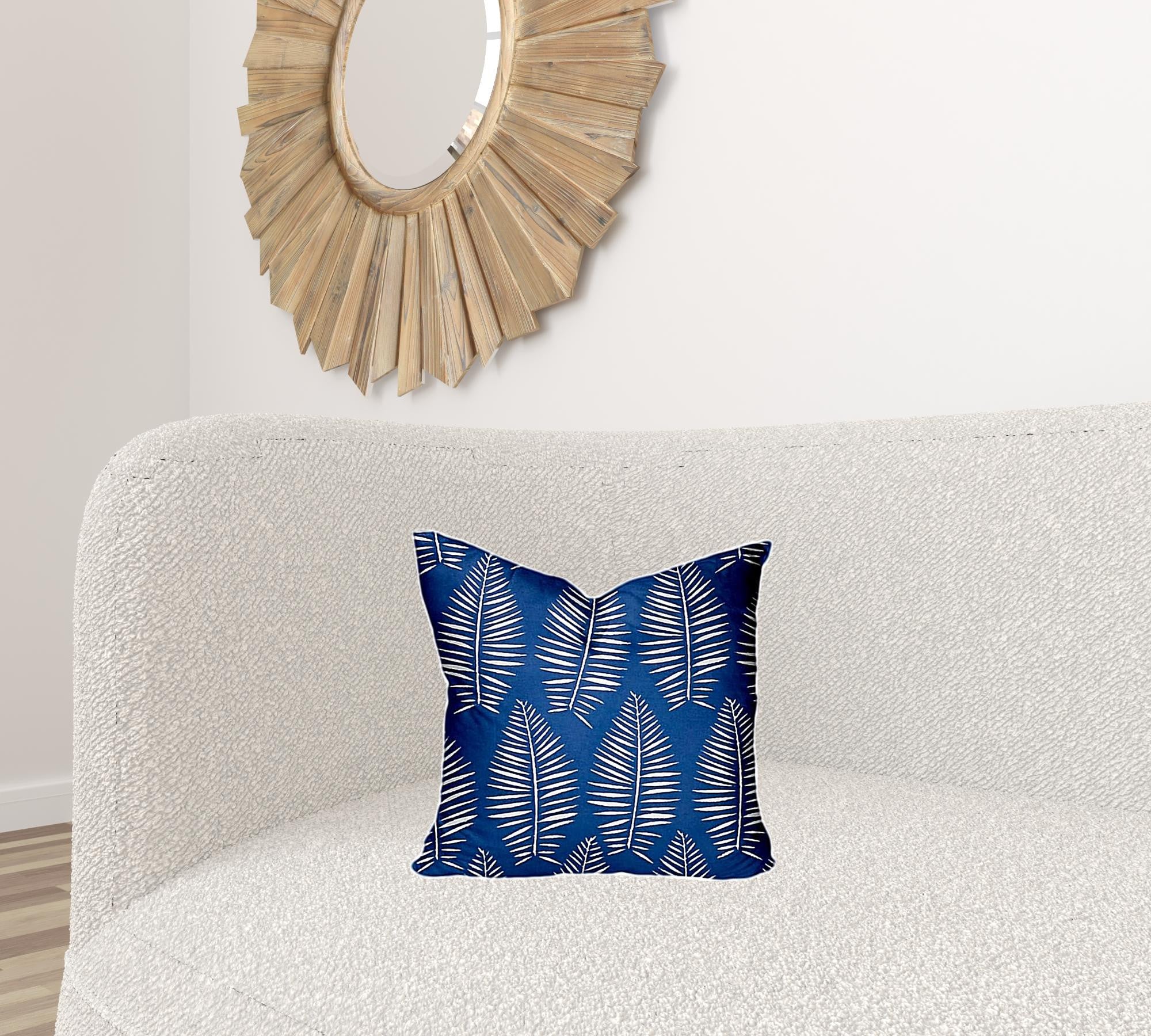 16" X 16" Blue And White Enveloped Tropical Throw Indoor Outdoor Pillow