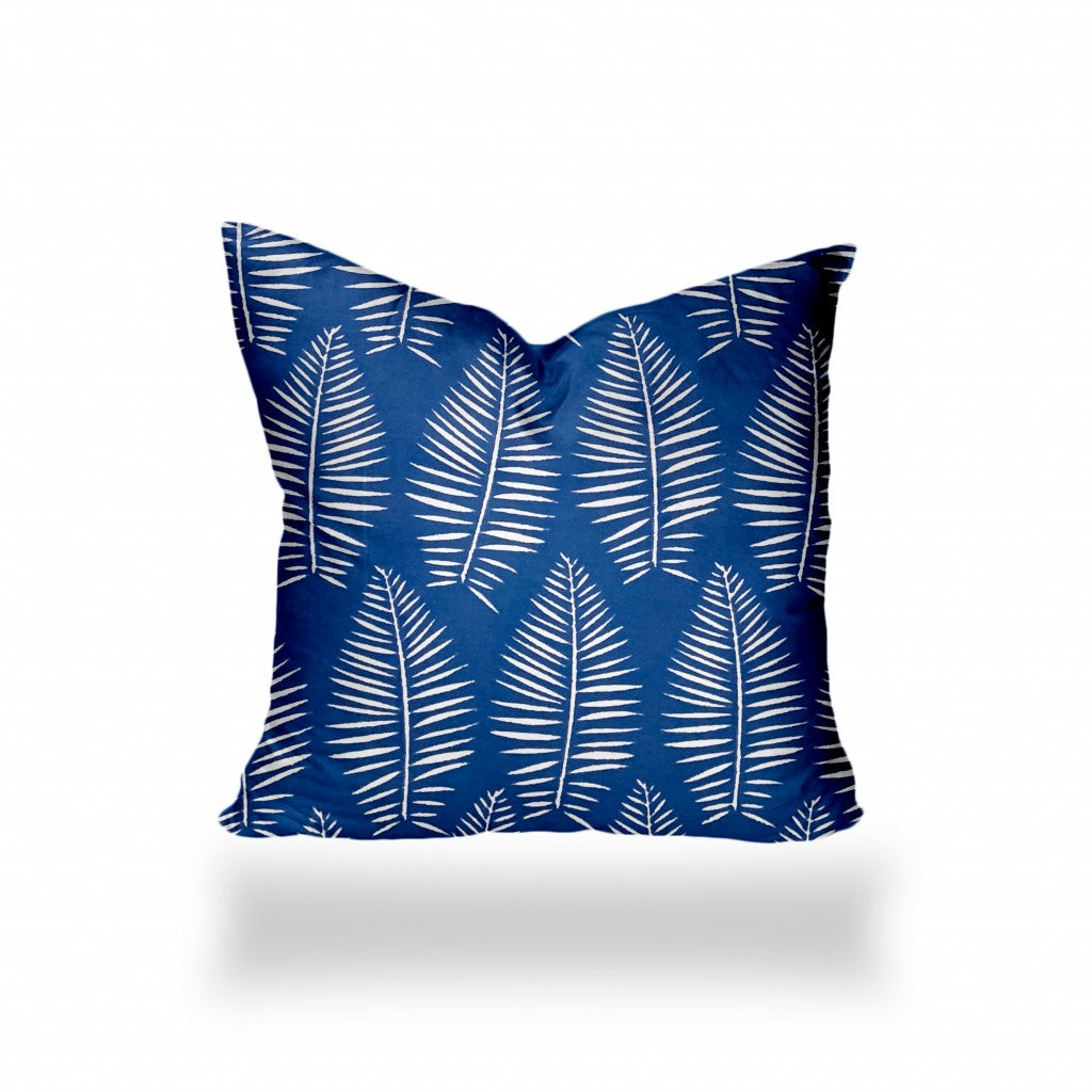 17" X 17" Blue And White Enveloped Tropical Throw Indoor Outdoor Pillow