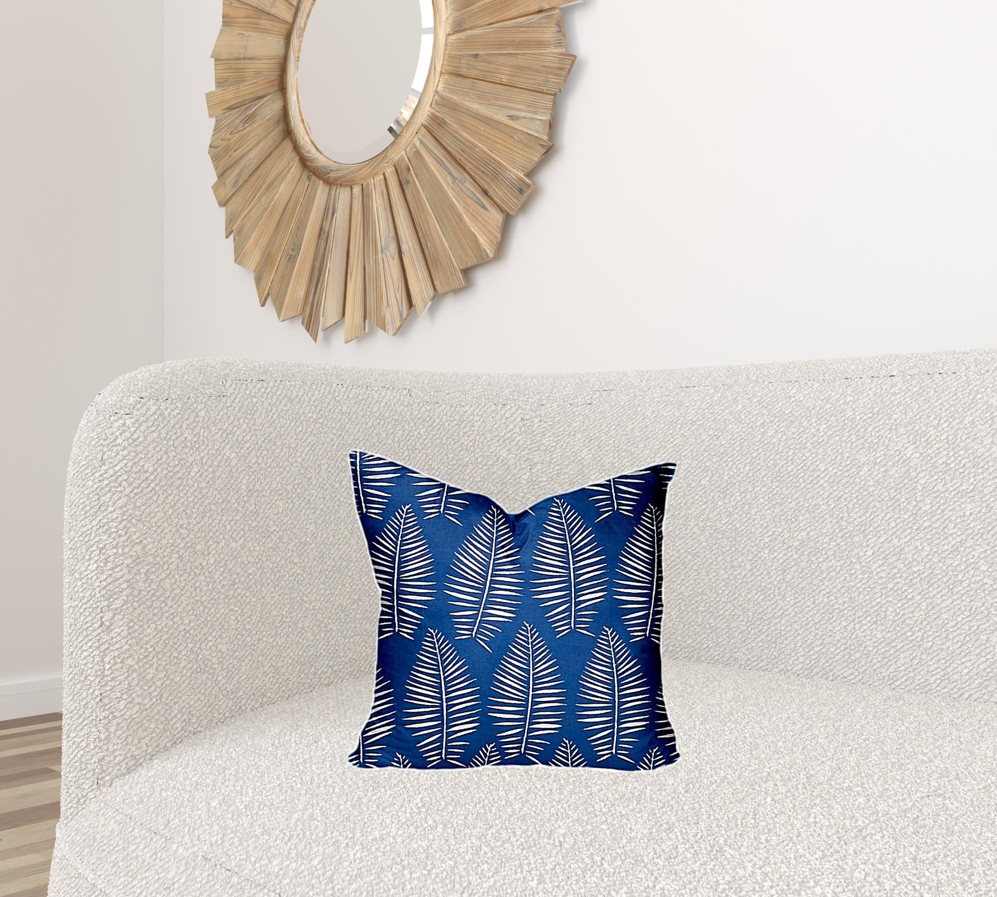 17" X 17" Blue And White Enveloped Tropical Throw Indoor Outdoor Pillow