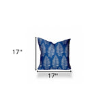 17" X 17" Blue And White Zippered Tropical Throw Indoor Outdoor Pillow Cover