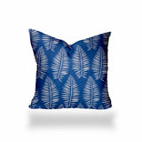 18" X 18" Blue And White Enveloped Tropical Throw Indoor Outdoor Pillow Cover