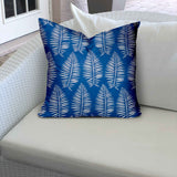 18" X 18" Blue And White Enveloped Tropical Throw Indoor Outdoor Pillow Cover