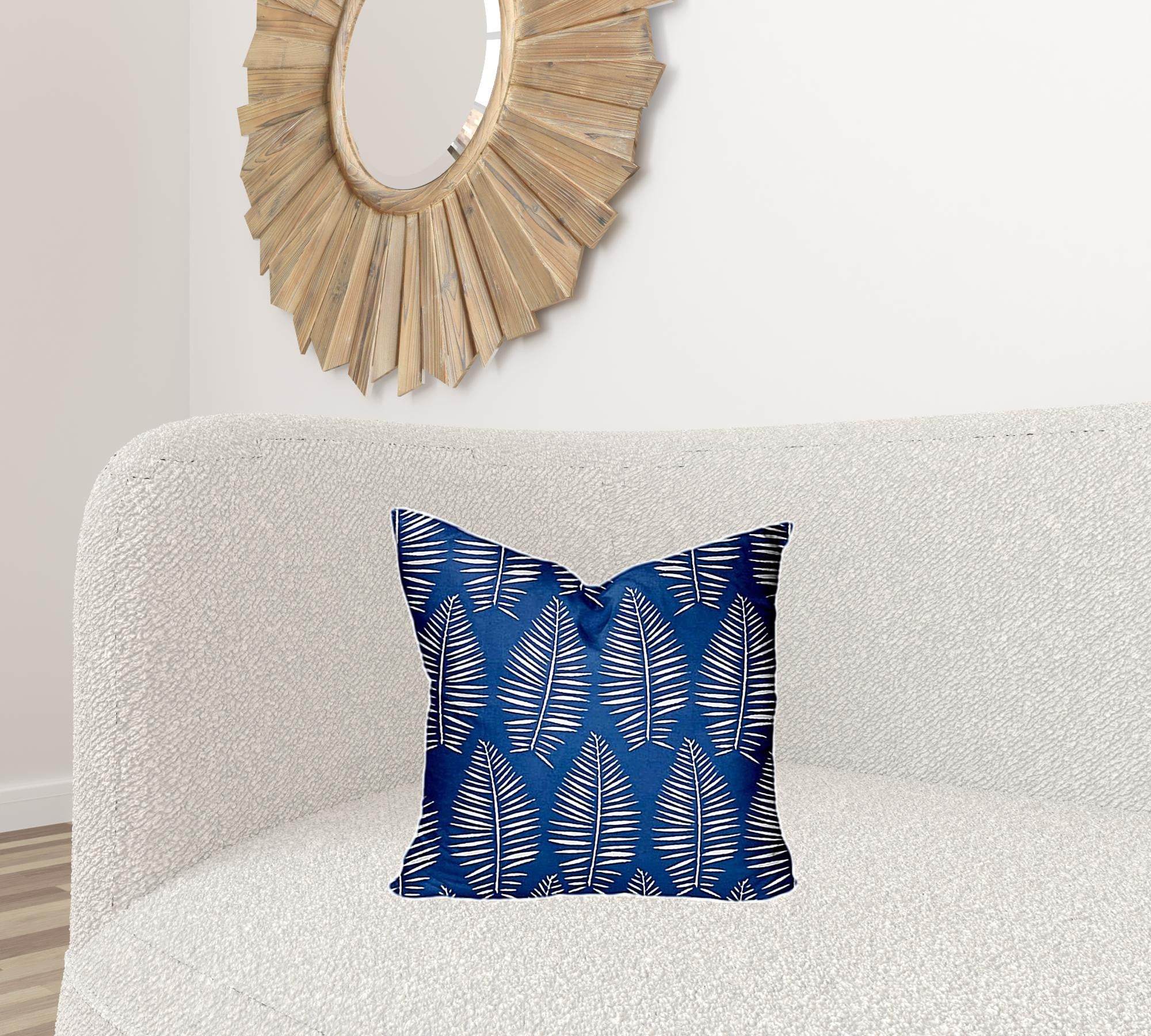 18" X 18" Blue And White Enveloped Tropical Throw Indoor Outdoor Pillow Cover