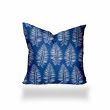 20" X 20" Blue And White Zippered Tropical Throw Indoor Outdoor Pillow Cover