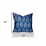 22" X 22" Blue And White Enveloped Tropical Throw Indoor Outdoor Pillow Cover