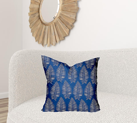 22" X 22" Blue And White Enveloped Tropical Throw Indoor Outdoor Pillow Cover