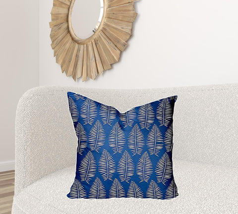 24" X 24" Blue And White Enveloped Tropical Throw Indoor Outdoor Pillow Cover