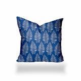 24" X 24" Blue And White Blown Seam Tropical Throw Indoor Outdoor Pillow