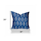 26" X 26" Blue And White Enveloped Tropical Throw Indoor Outdoor Pillow Cover