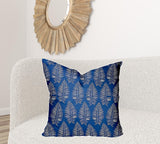 26" X 26" Blue And White Enveloped Tropical Throw Indoor Outdoor Pillow Cover